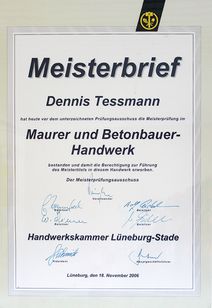 Tessmann Mauer- und Betonbau Meisterbrief